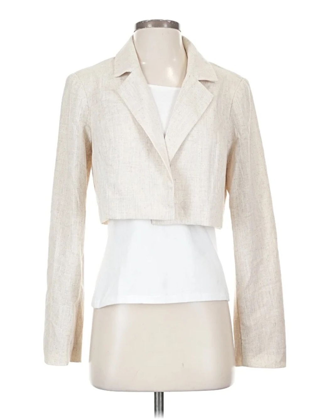 Cropped Cream Linen-Blend Blazer